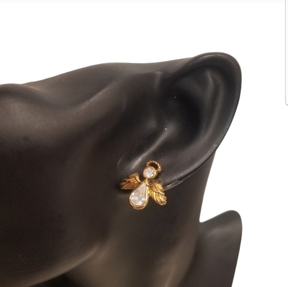 AVON VINTAGE 1996 "ANGELIC SPARKLE" GOLDTONE & CRYSTAL EARRINGS - Picture 2 of 5